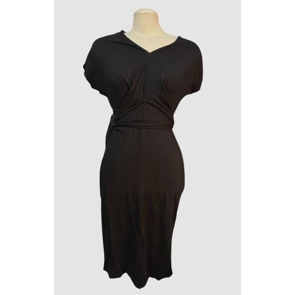 Universal Standard V Neck Tie Waist Soft Casual Dress Sz 4XS (XS 00-0) Black Sho - Picture 3 of 16